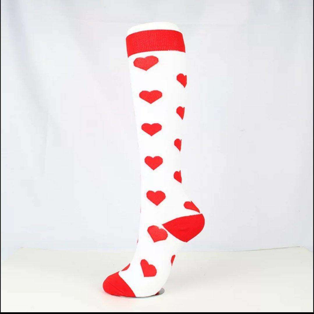 knee high riding socks white with red hearts