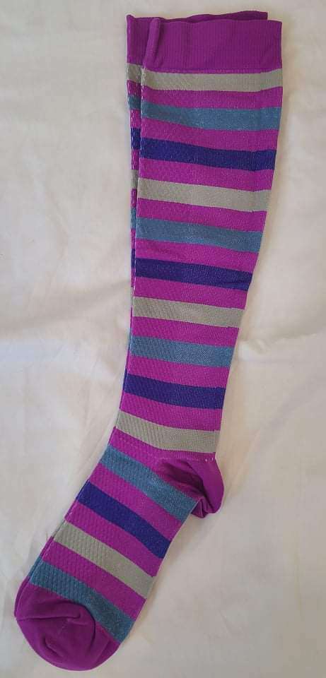 fun knee high riding socks purple stripes